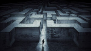 Man looking into a maze